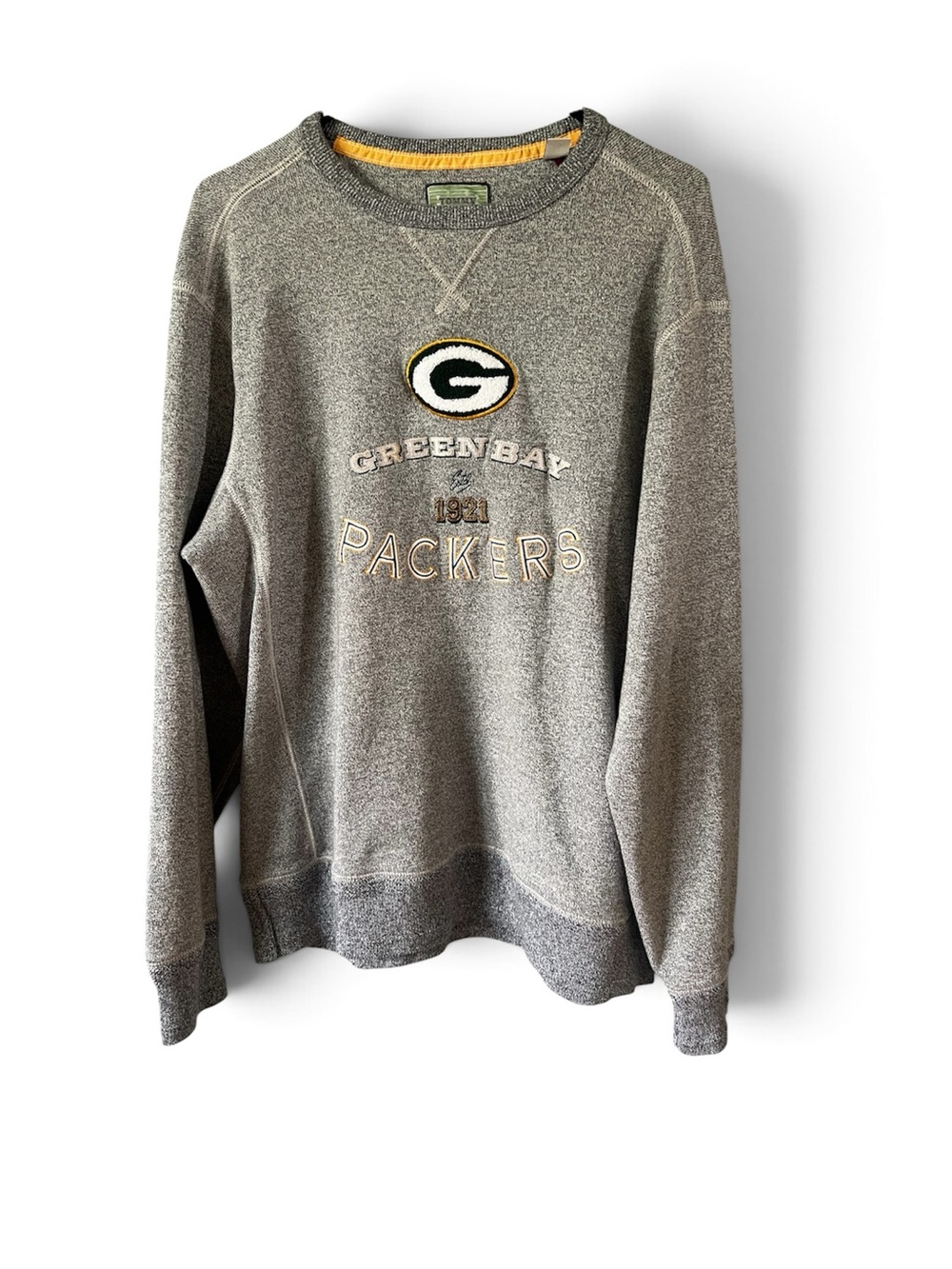 Tommy Bahama Heathered Gray Green Bay Packers Crewneck Sweater Large Gameday